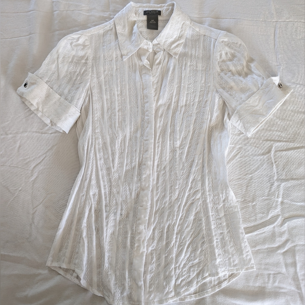 00P Ann Taylor Petites White Blouse